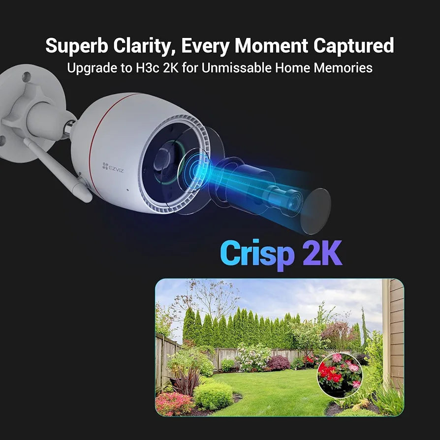 EZVIZ Custom Voice Alerts, 2K Outdoor Cameras for Home Security Outside, WiFi Surveillance Camera, No Subscription with Color Night Vision, IP67 Waterproof, Motion Detection, Two-Way Talk, Alexa