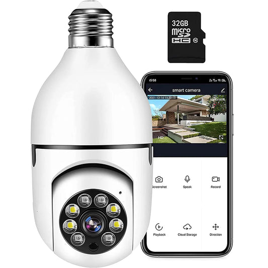 Bulb Holder Camera WiFi security PT camera, 2MP 1080P HD, 360 Rotation, Day and night Full Colour.